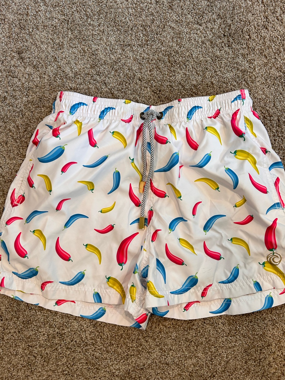 Niza Doo Beachwear Mexico Youth Swim trunks. Lined. Pockets. Chili peppers. EUC